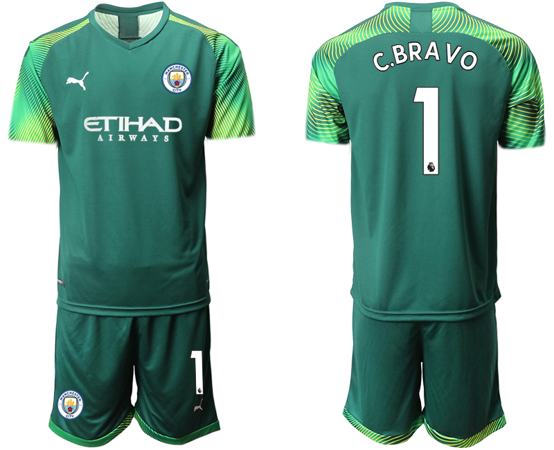 Men 2020-2021 club Manchester City goalkeeper green #1 Soccer Jerseys->manchester city jersey->Soccer Club Jersey